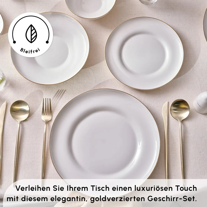 Karaca Streamline Nefeli Gold 12 Personen Geschirrset, 56 Teilig