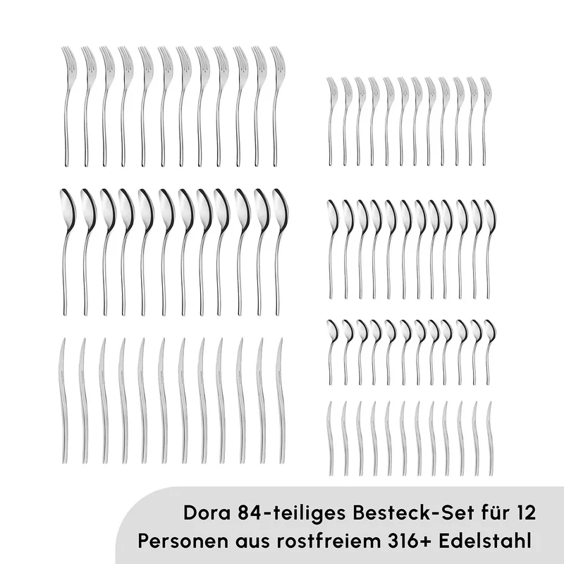 Karaca Dora 316+ Premium 84 Teiliges Für 12 Personen Besteck Set