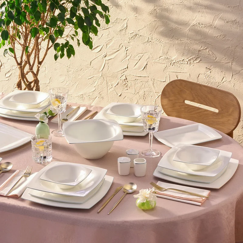 Karaca Fine Pearl Dara 58-Teiliges 12-Personen Geschirrset Platin