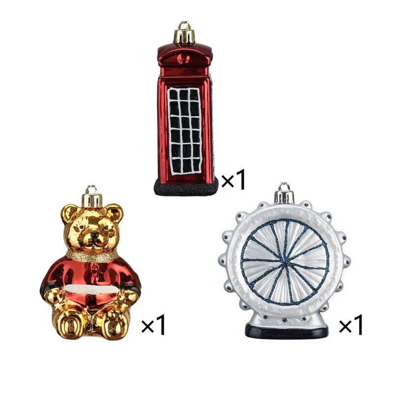 Karaca Home Weihnachten London Baumschmuck Set, 3 Teilig
