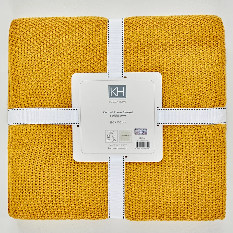 Karaca Home ocker Strickdecke Öko-Tex zertifiziert