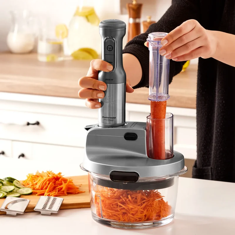 Karaca Mastermaid Küchenroboter aus Stahlglas, Langer Mixer 8 ın 1, 2500 W, Galaxy Grey