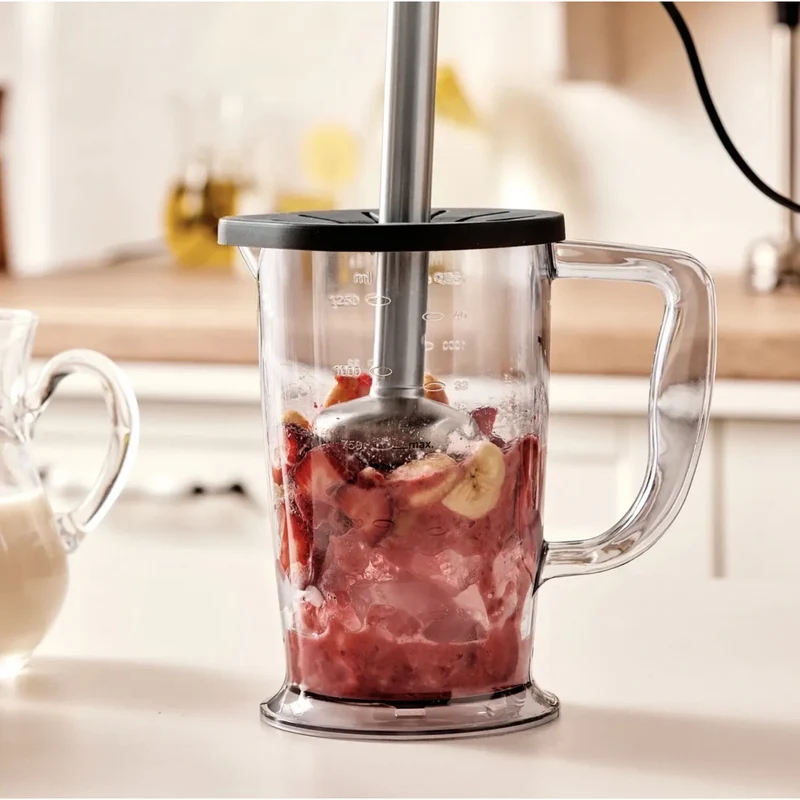 Karaca Mastermaid Küchenroboter aus Stahlglas, Langer Mixer 8 ın 1, 2500 W, Galaxy Grey