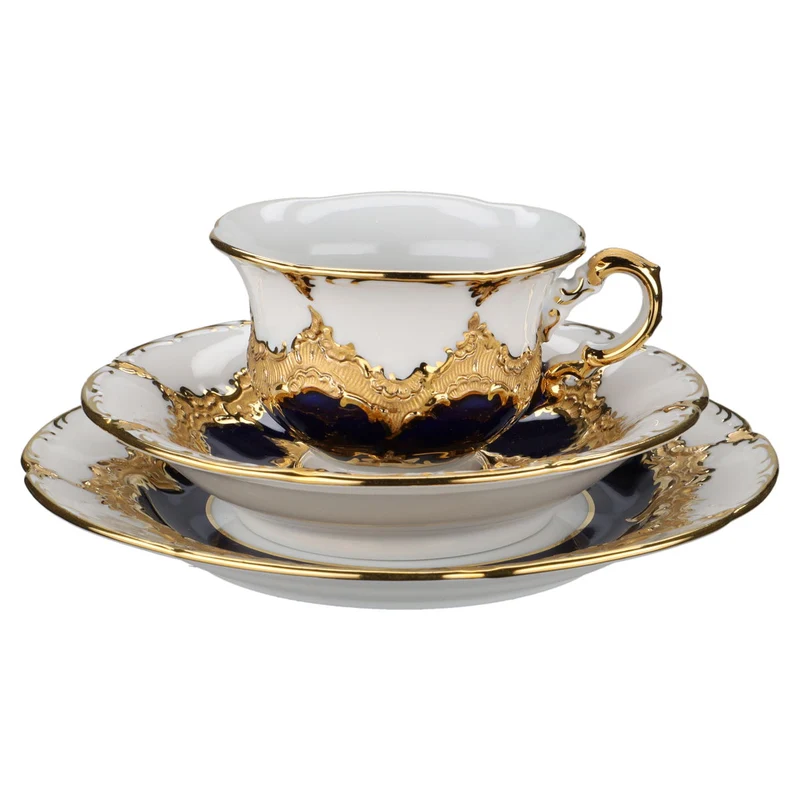 Mokkatasse Espressotasse mit Untere Gedeck 3tlg. Kobalt mit Goldstaffage