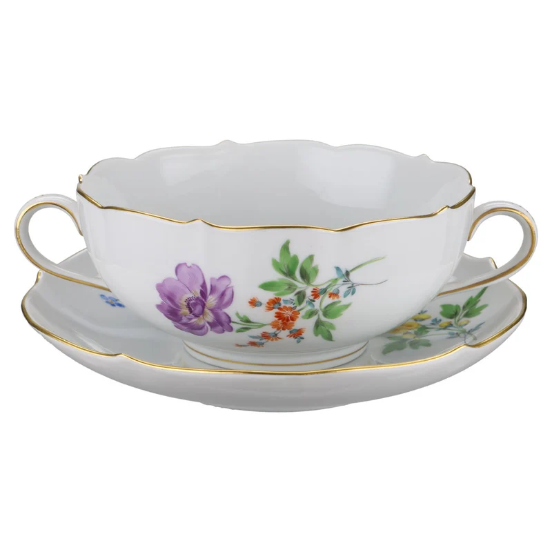 Suppentasse mit Untertasse Blüte lila