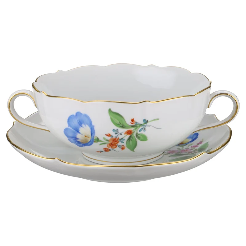 Suppentasse mit Untertasse Bandwinde blau