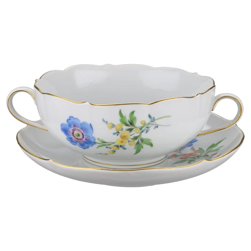 Suppentasse mit Untertasse blaue Blume