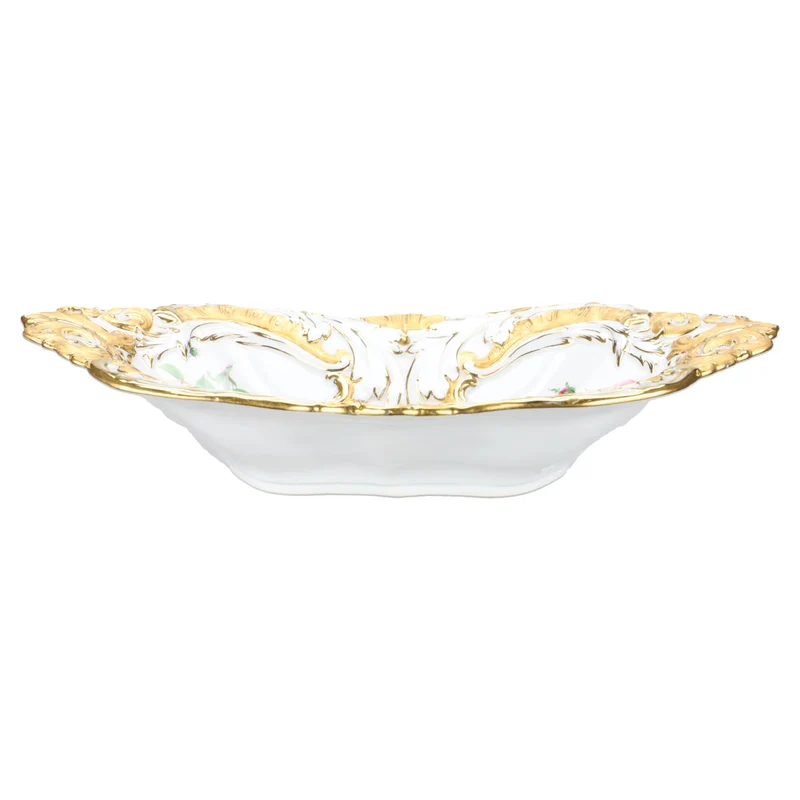 Prunkschale oval II.W Pfeifferzeit mit Goldapplikationen Rote Rose