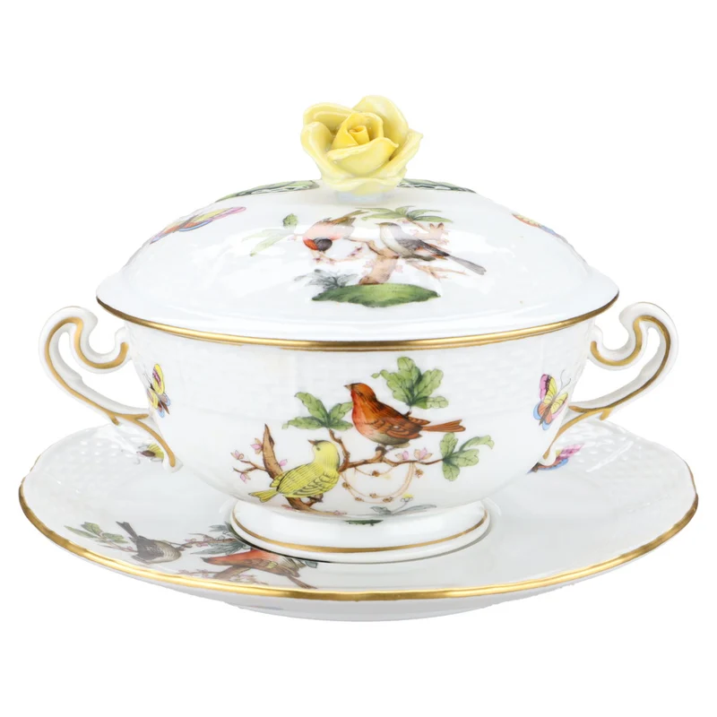 Suppentasse mit Untere und Deckel Modell 744 - Rose gelb