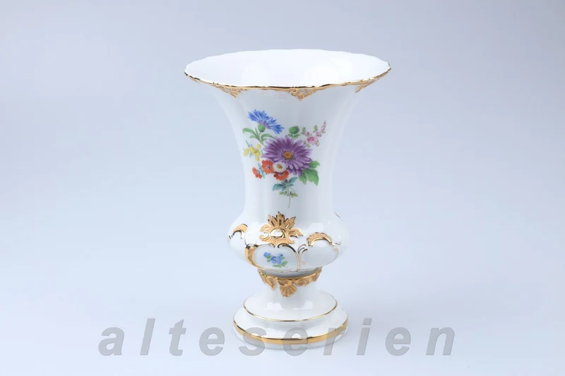 Vase klein Prunk Goldapplikationen Bunte Blumenmalerei