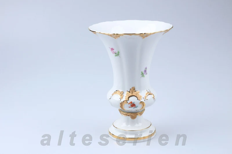 Vase klein Prunk Goldapplikationen Bunte Blumenmalerei