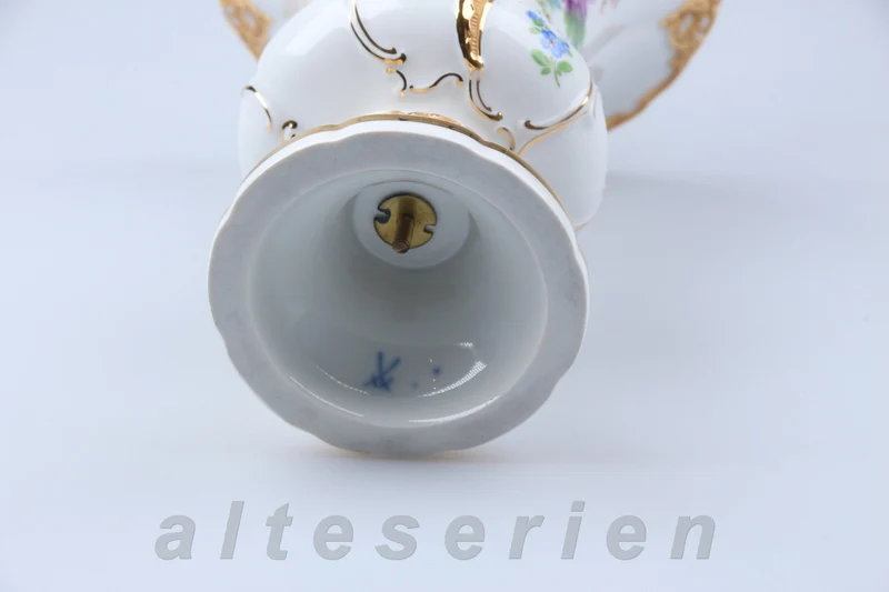 Vase klein Prunk Goldapplikationen Bunte Blumenmalerei