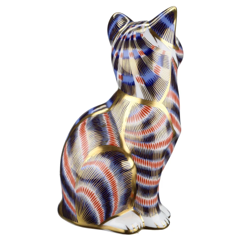 Figur Katze sitzend in Blau Gold