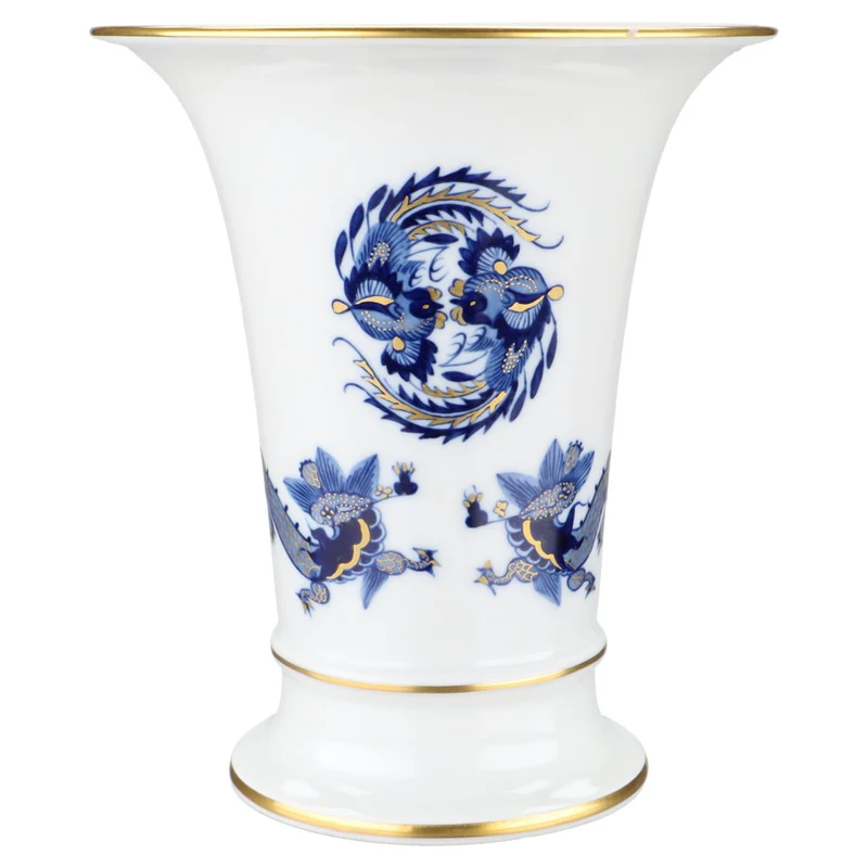 Trichtervase mittelgroß Reicher Drache Blau Gold geschuppt II.Wahl