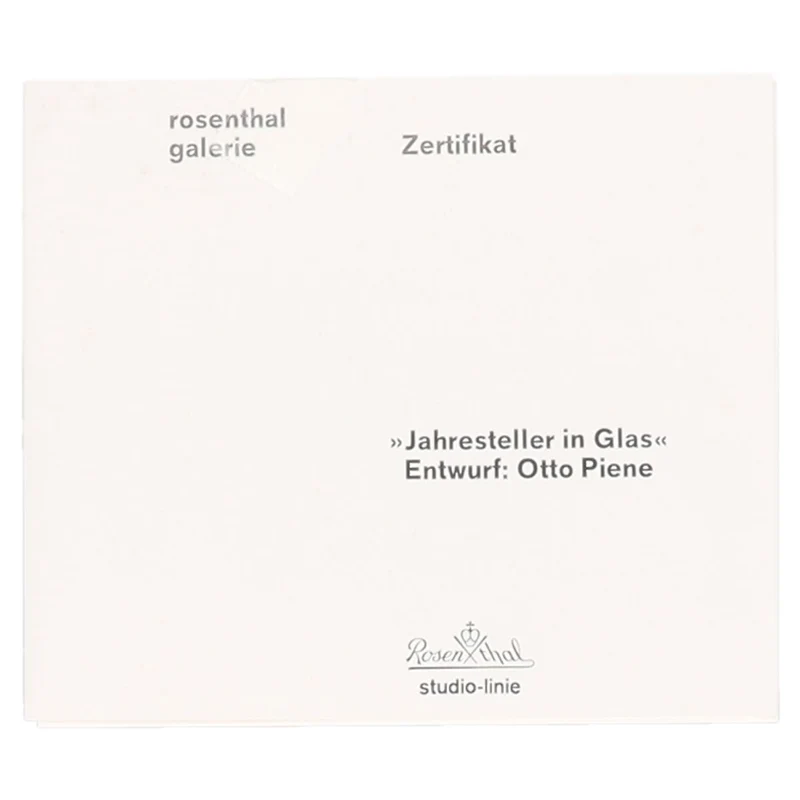 Jahresteller in Glas Otto Piene 1974 Platin hinterlegt mit Zertifikat OVP