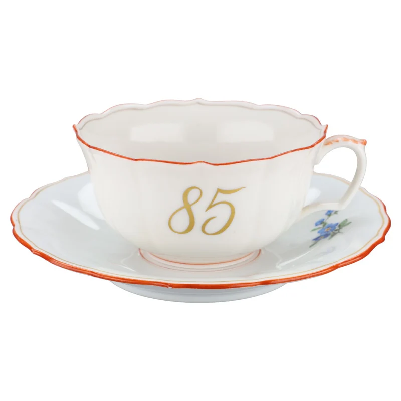 Kaffeetasse mit Untere und Kuchenteller 3tlg. Personalisiert Dekor Streublume